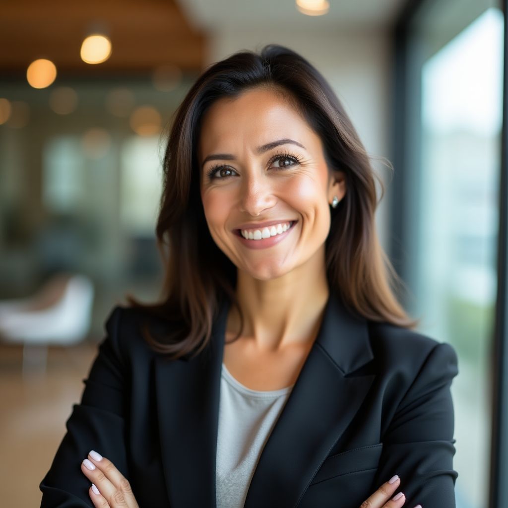 Retrato profesional de una mujer sonriente, la directora de gestión de patrimonio.